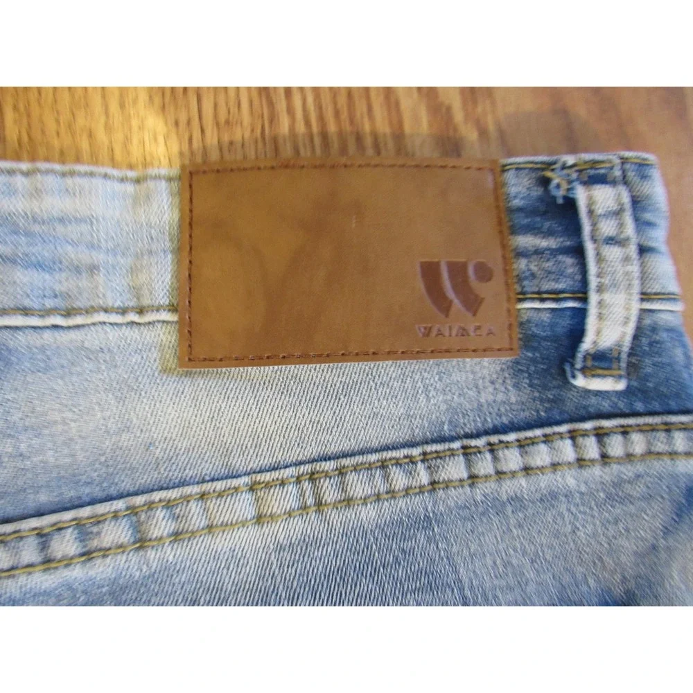 Waimea Savage Graphic Skinny Fit Jeans Light Wash Distressed Splatter Mens 36x32